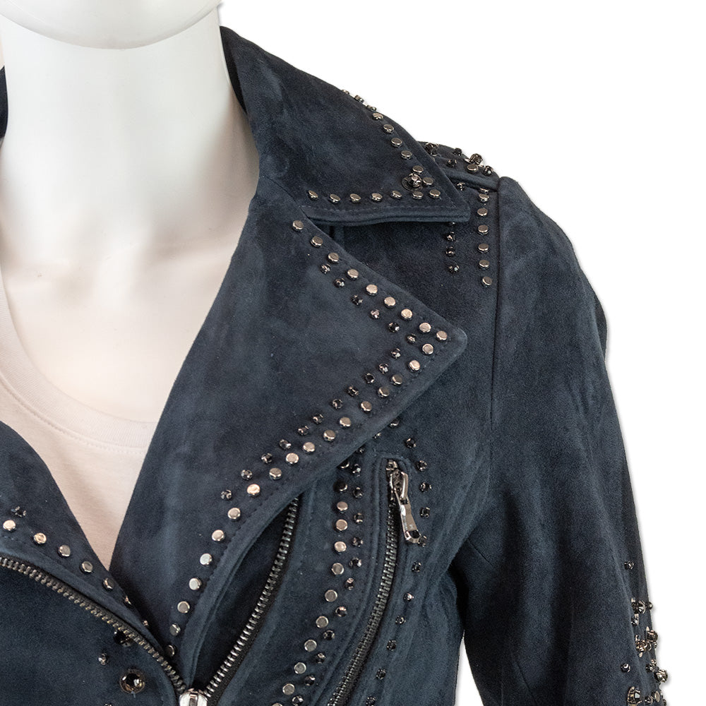 Kobi Halperin Veronica Studded Navy Suede Moto Jacket