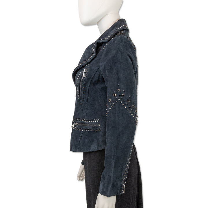 Kobi Halperin Veronica Studded Navy Suede Moto Jacket