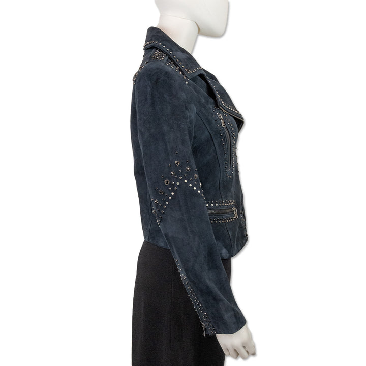 Kobi Halperin Veronica Studded Navy Suede Moto Jacket