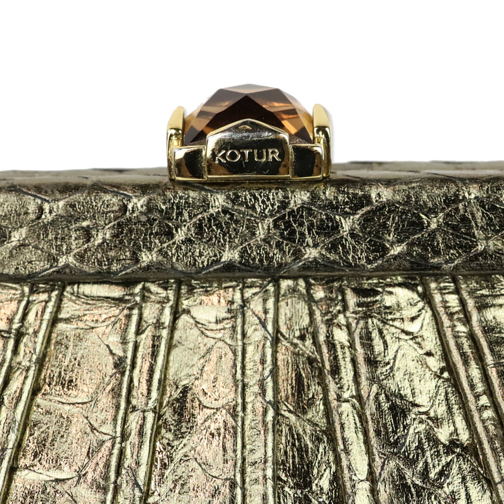 Kotur Metallic Gold Lizard Skin Frame Clutch