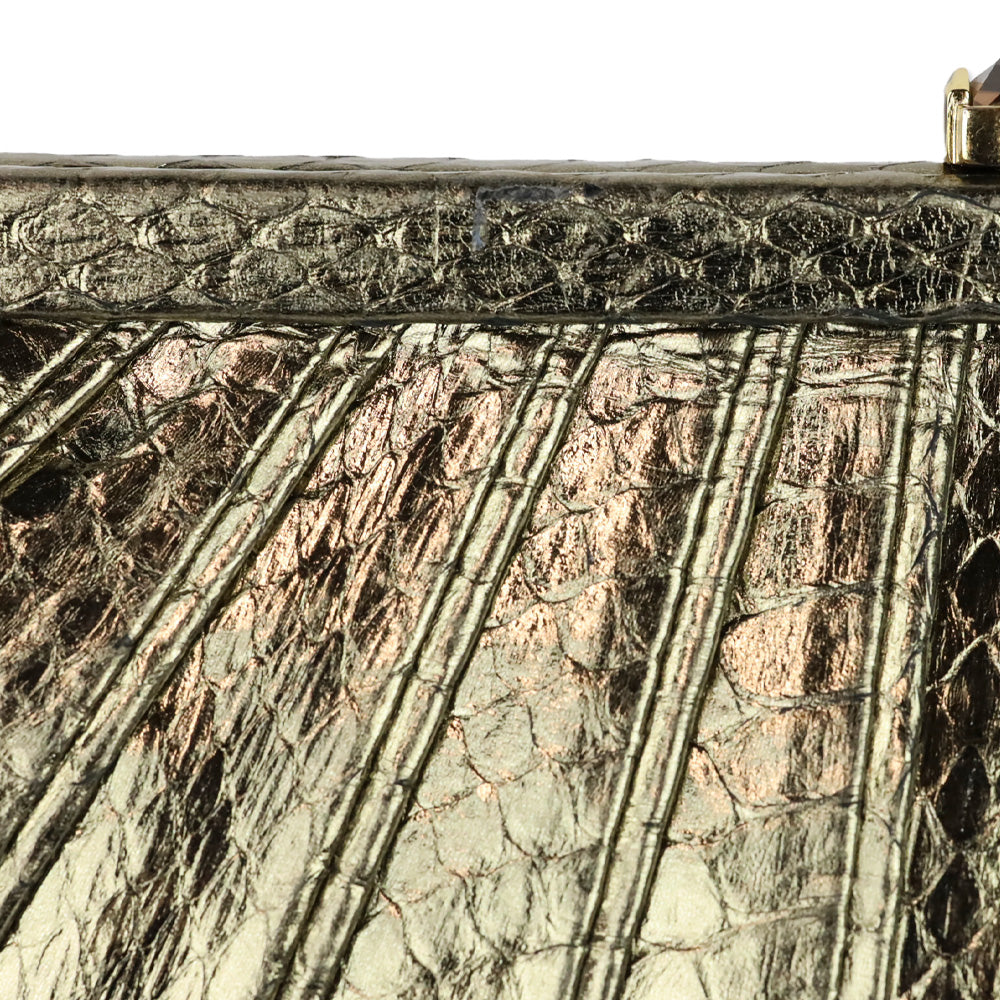 Kotur Metallic Gold Lizard Skin Frame Clutch