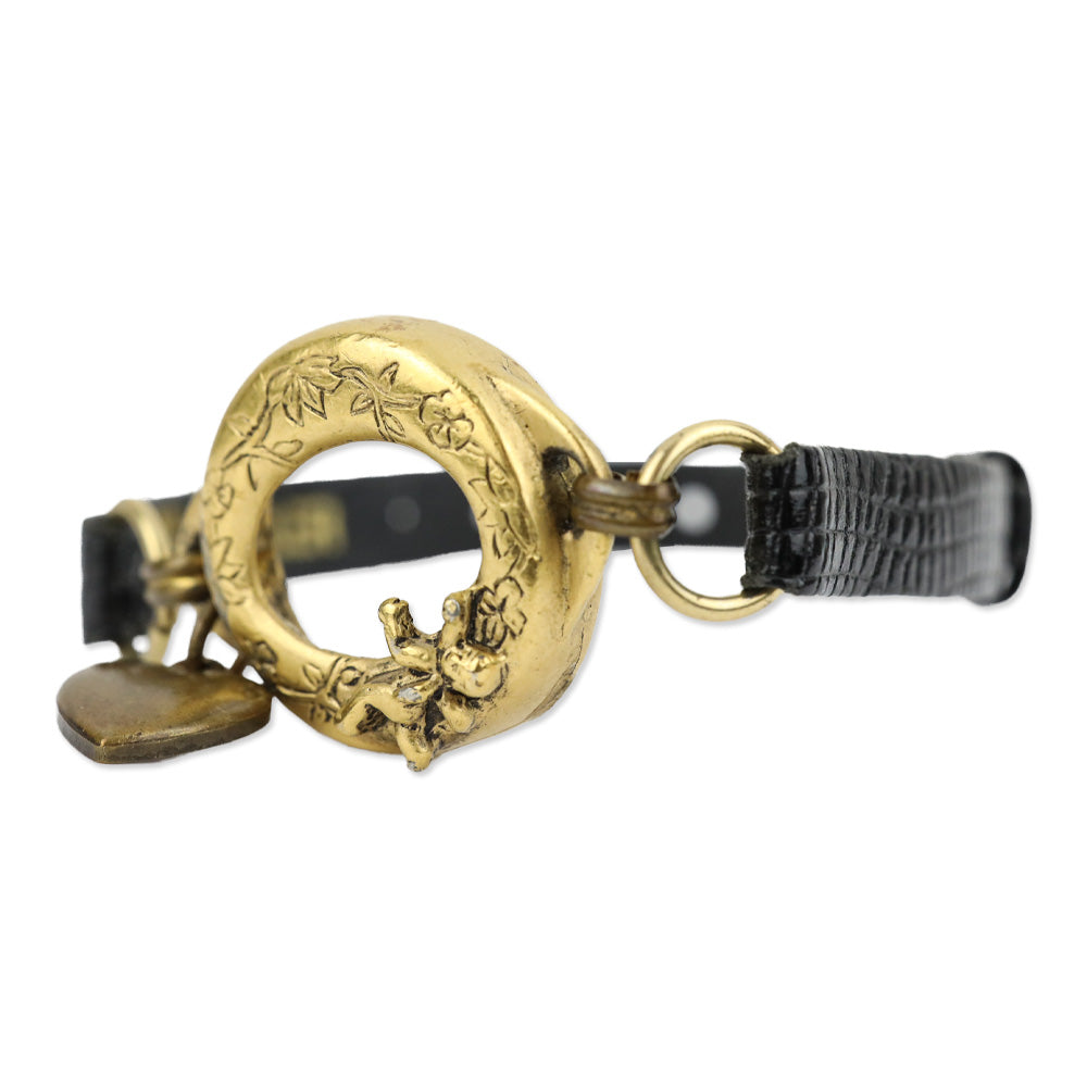Kreisler Black Lizard Leather Gold Cherub Circle Watch