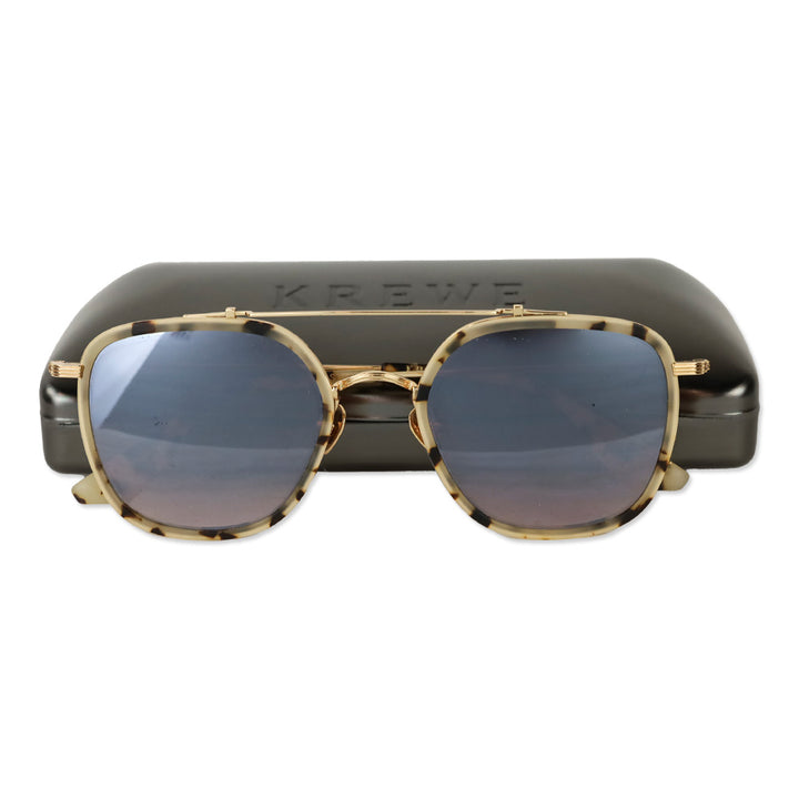 Krewe Austin Light Tortoise Aviator Mirrored Lens Sunglasses