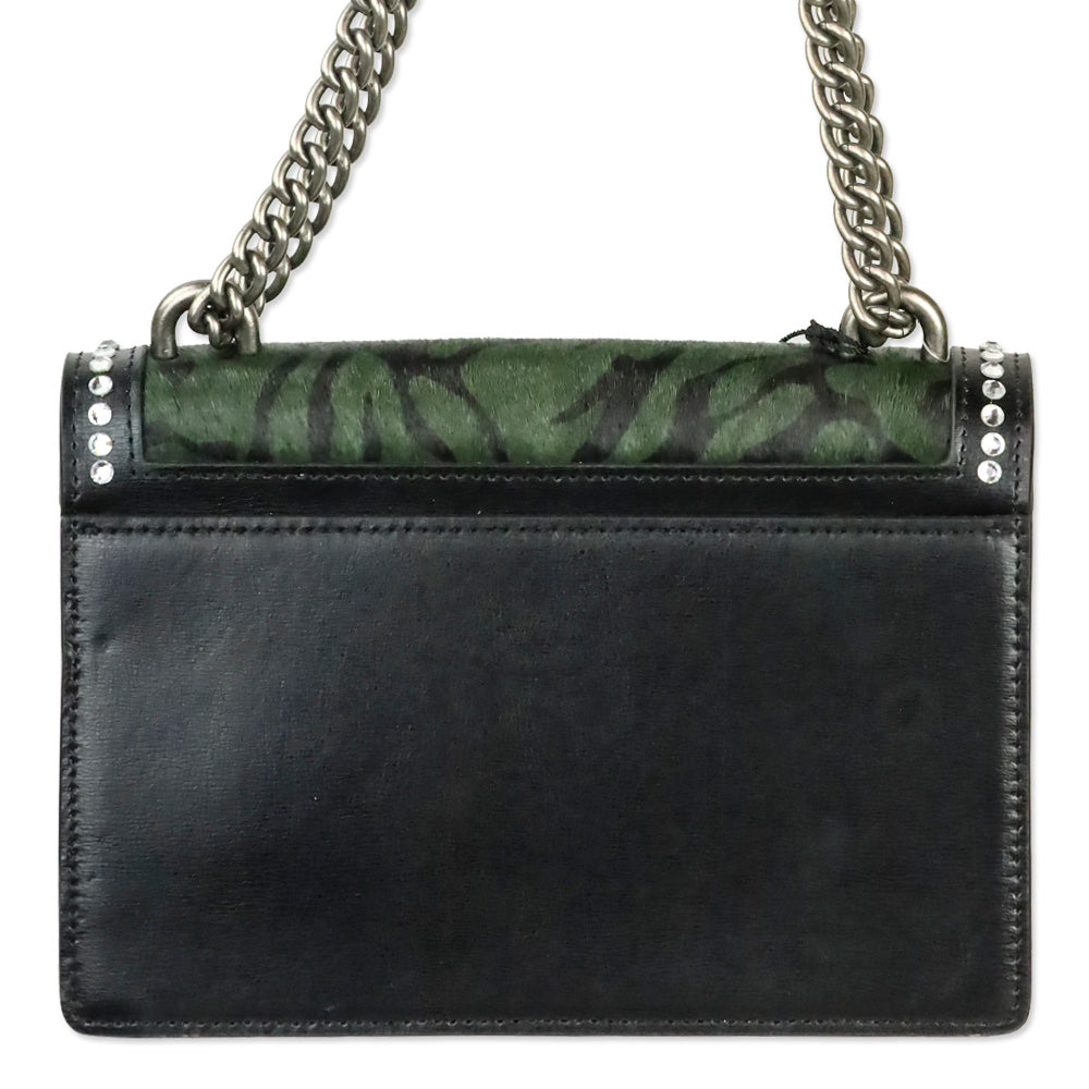 Kurt Geiger Dark Green Tiger Print Cow Fur Leather Shoreditch Small Crossbody