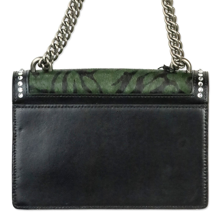 Kurt Geiger Dark Green Tiger Print Cow Fur Leather Shoreditch Small Crossbody