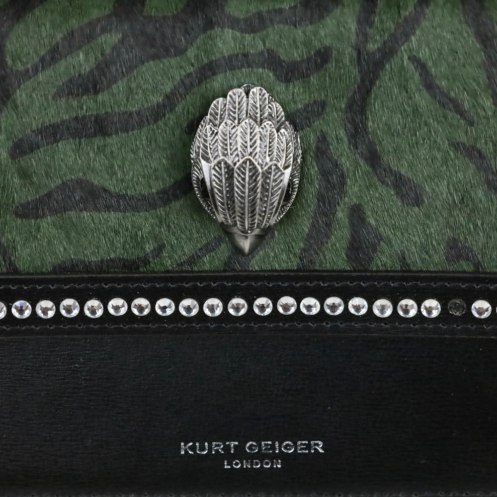 Kurt Geiger Dark Green Tiger Print Cow Fur Leather Shoreditch Small Crossbody