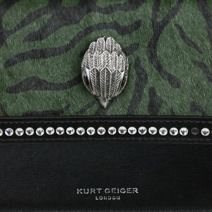Kurt Geiger Dark Green Tiger Print Cow Fur Leather Shoreditch Small Crossbody