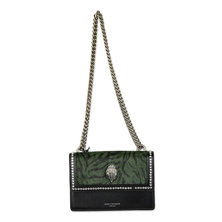Kurt Geiger Dark Green Tiger Print Cow Fur Leather Shoreditch Small Crossbody