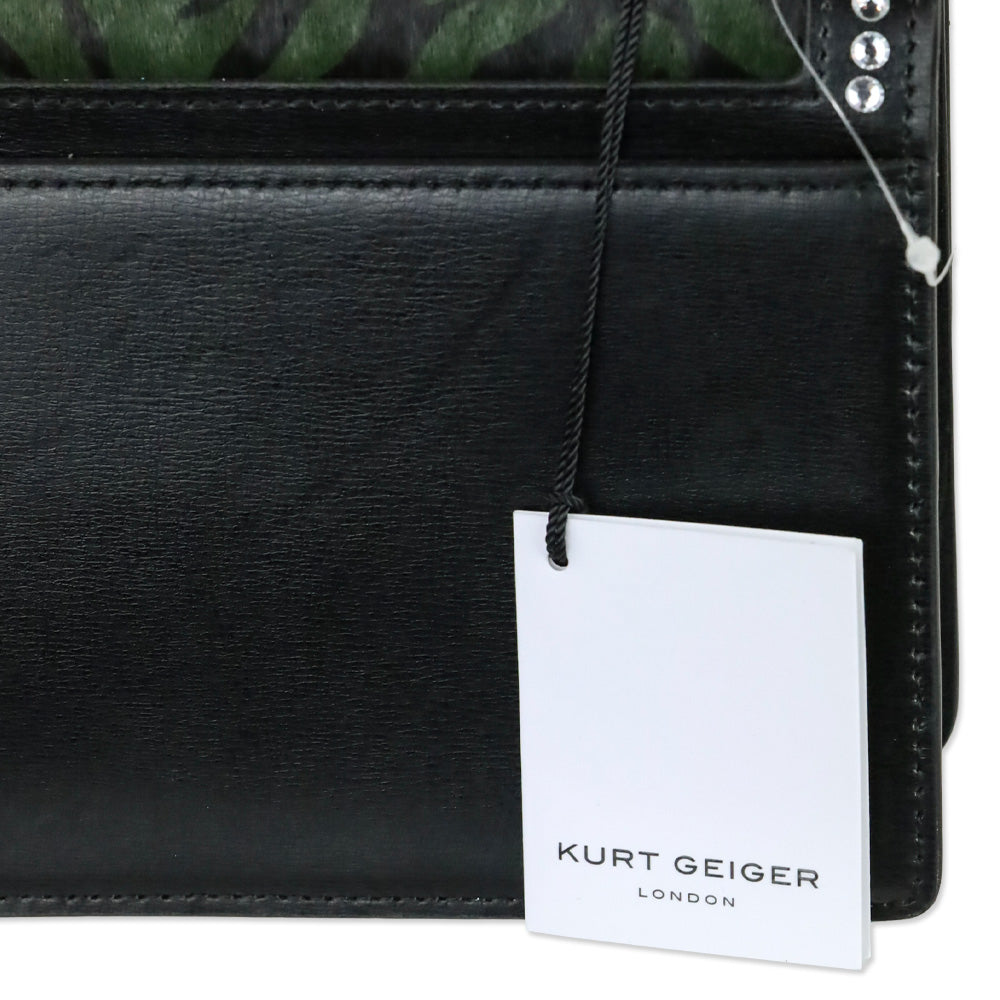 Kurt Geiger Dark Green Tiger Print Cow Fur Leather Shoreditch Small Crossbody