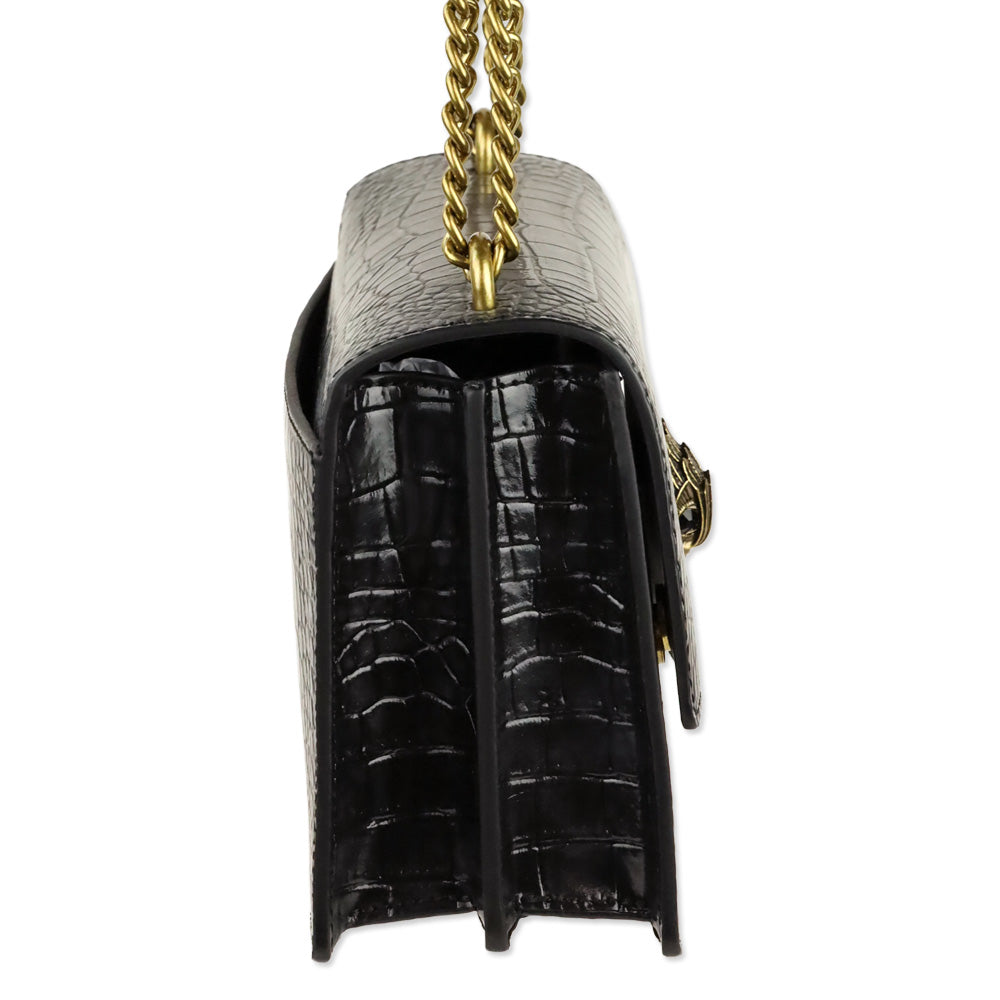 Kurt Geiger London Black Crocodile Embossed Leather Shoreditch Bag