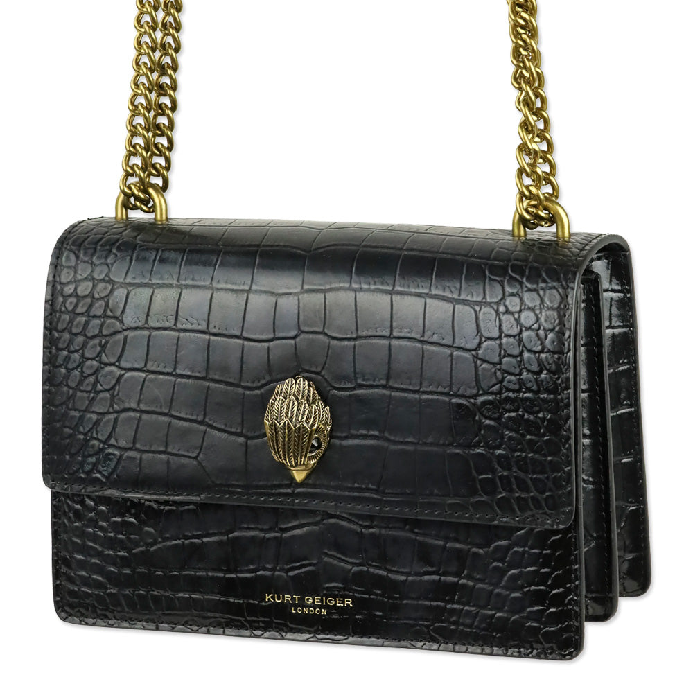 Kurt Geiger London Black Crocodile Embossed Leather Shoreditch Bag