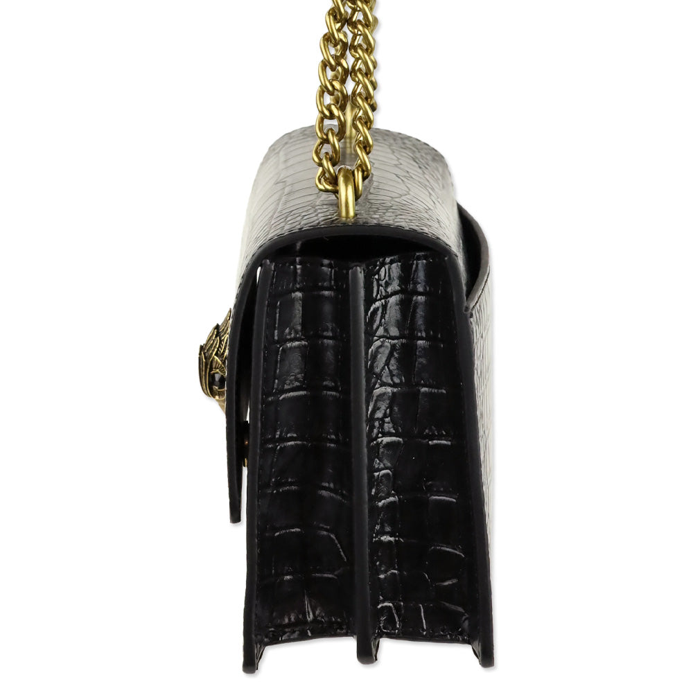 Kurt Geiger London Black Crocodile Embossed Leather Shoreditch Bag