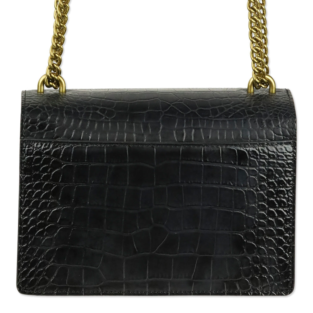 Kurt Geiger London Black Crocodile Embossed Leather Shoreditch Bag