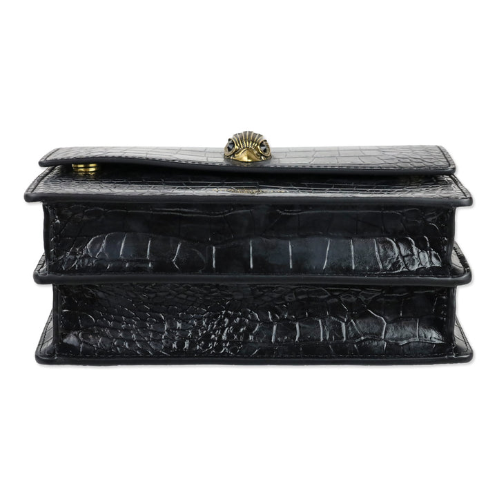 Kurt Geiger London Black Crocodile Embossed Leather Shoreditch Bag