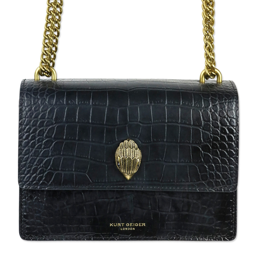 Kurt Geiger London Black Crocodile Embossed Leather Shoreditch Bag