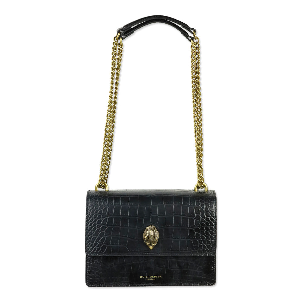 Kurt Geiger London Black Crocodile Embossed Leather Shoreditch Bag
