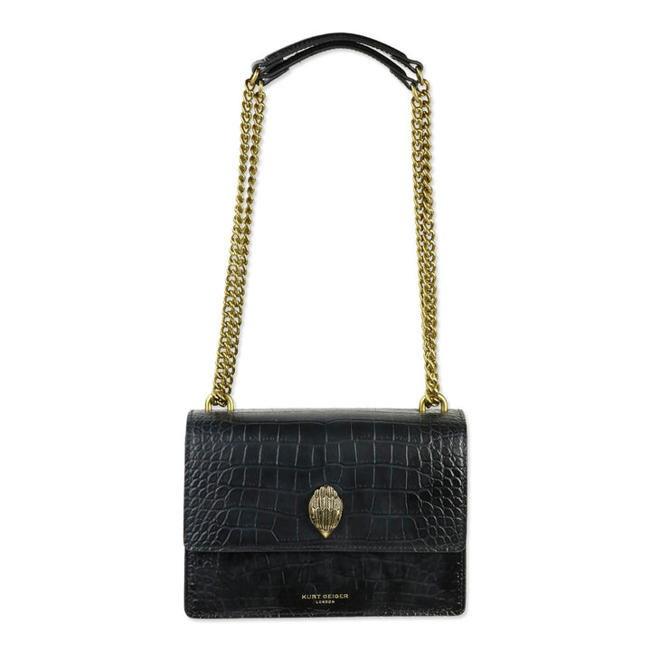 Kurt Geiger London Black Crocodile Embossed Leather Shoreditch Bag