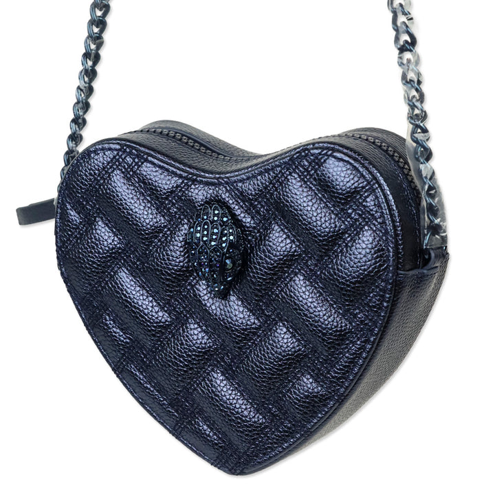 Kurt Geiger London Dark Blue Quilted Leather Kensington Heart Crossbody Bag