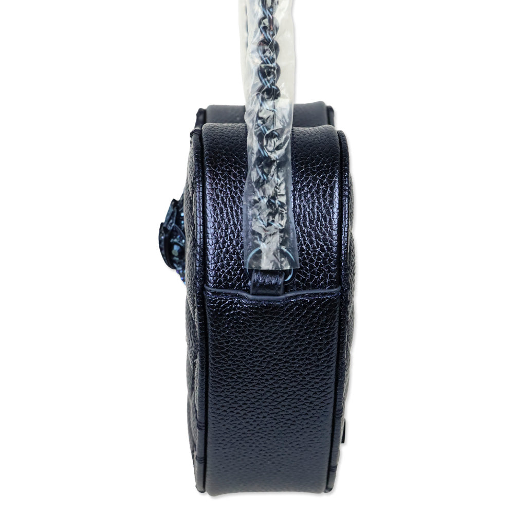 Kurt Geiger London Dark Blue Quilted Leather Kensington Heart Crossbody Bag