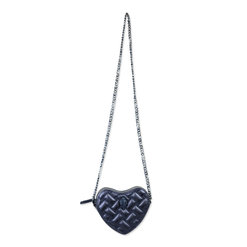 Kurt Geiger London Dark Blue Quilted Leather Kensington Heart Crossbody Bag