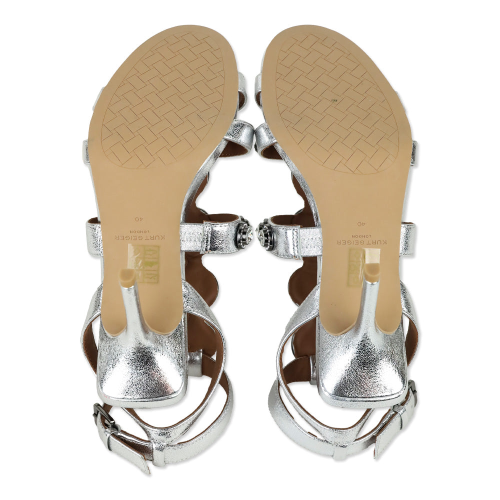 Kurt Geiger Metallic Silver Crystal Gladiator Sandal