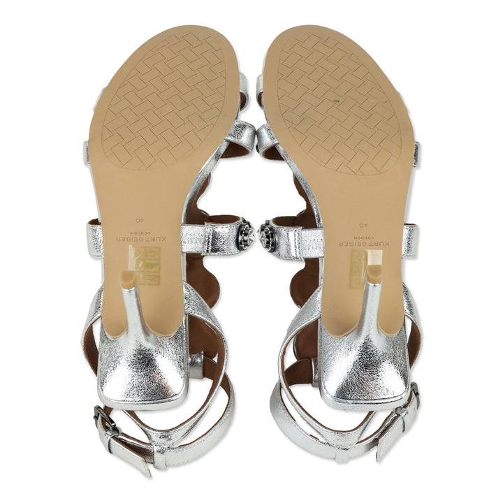 Kurt Geiger Metallic Silver Crystal Gladiator Sandal
