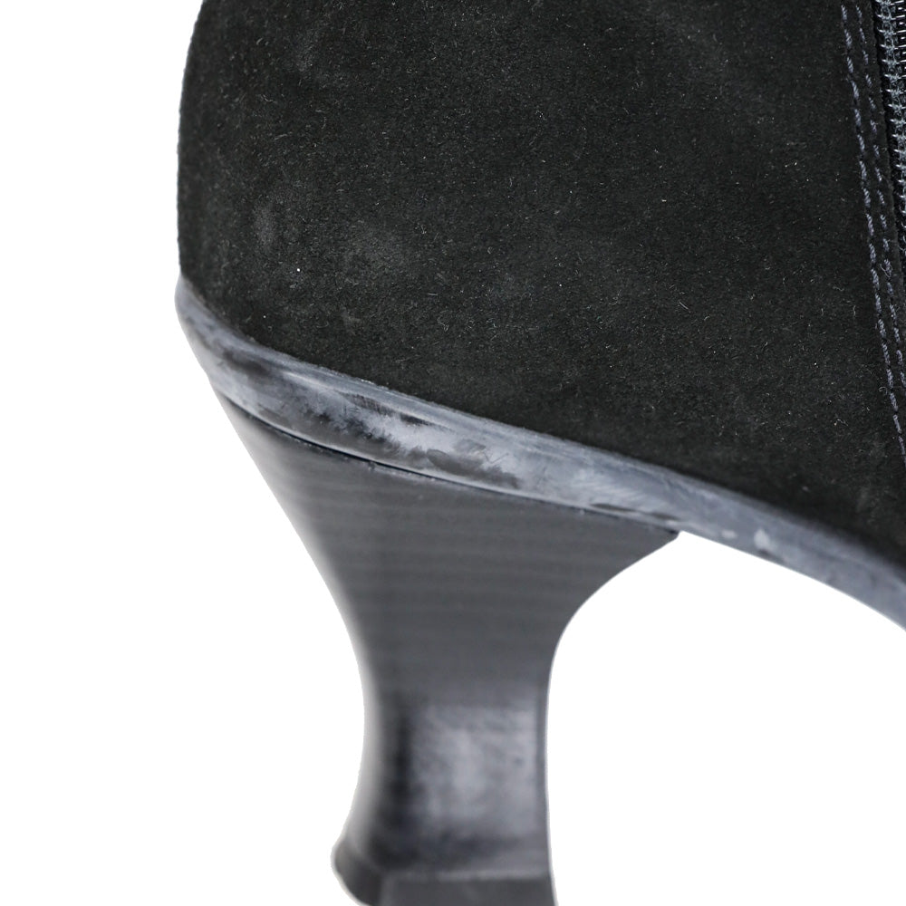 LA Canadienne Black Suede Kitten Knee-High Boots