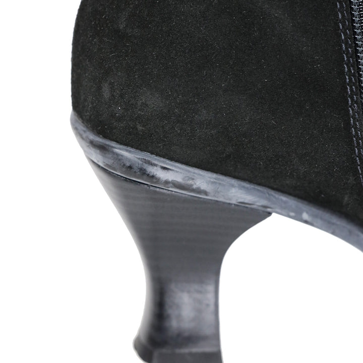 LA Canadienne Black Suede Kitten Knee-High Boots