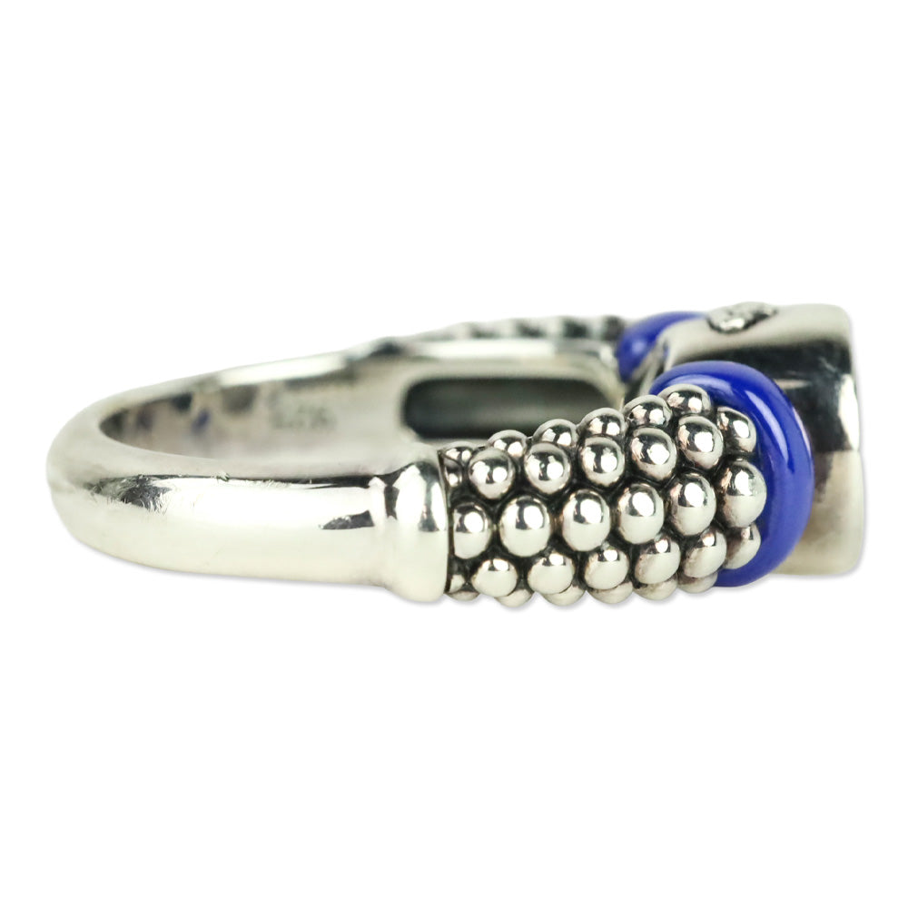 LAGOS Sterling Silver Blue Caviar Marine Ceramic & Small Diamond Circle Ring