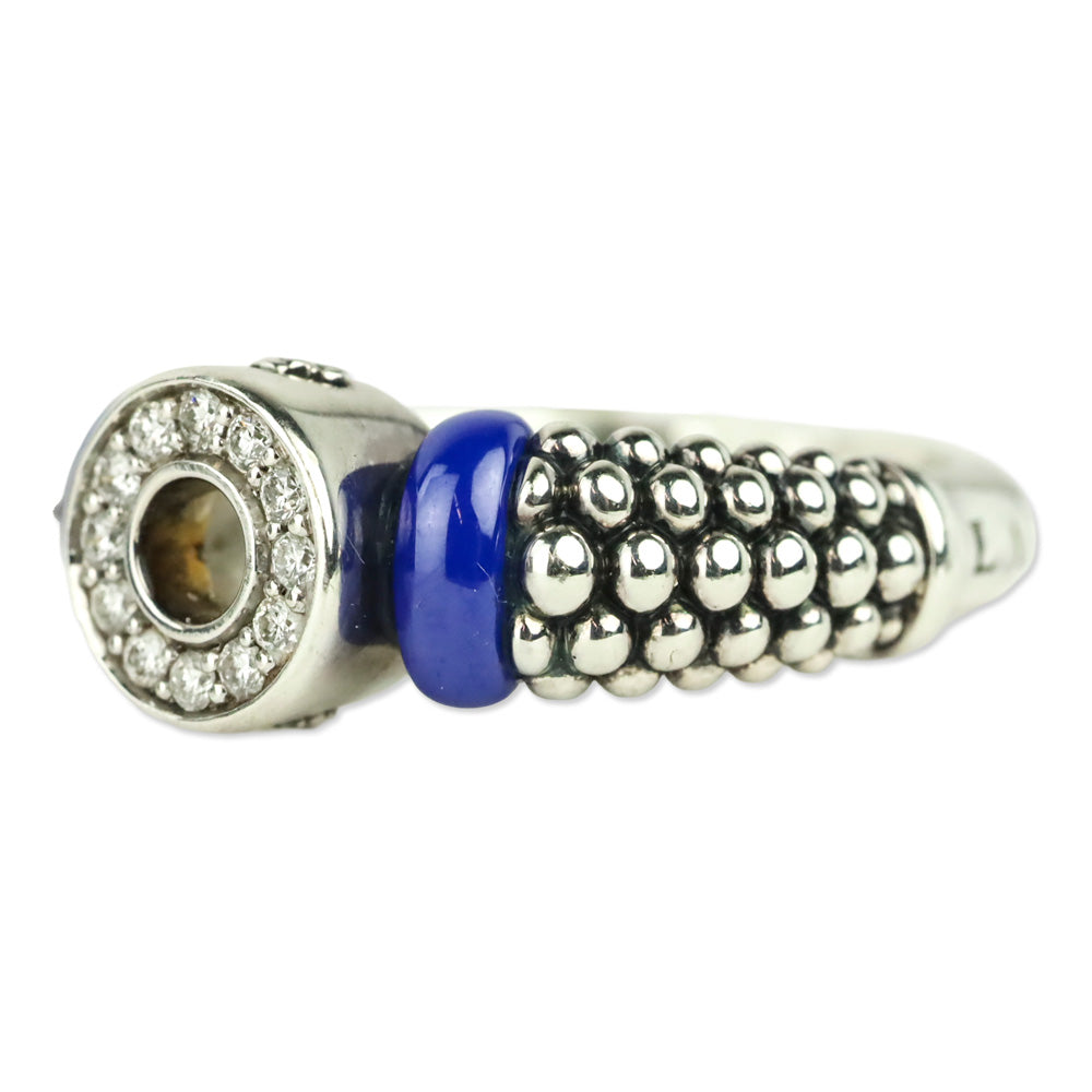 LAGOS Sterling Silver Blue Caviar Marine Ceramic & Small Diamond Circle Ring