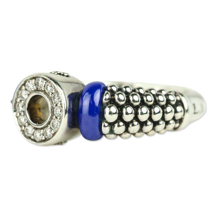 LAGOS Sterling Silver Blue Caviar Marine Ceramic & Small Diamond Circle Ring