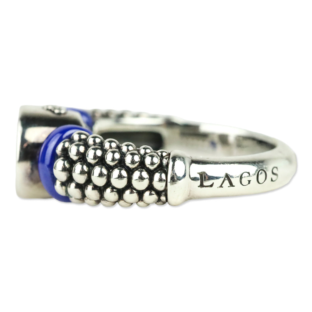 LAGOS Sterling Silver Blue Caviar Marine Ceramic & Small Diamond Circle Ring
