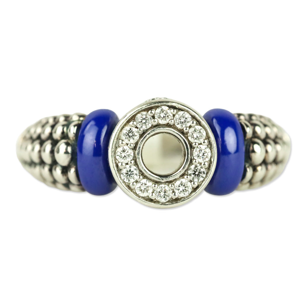 LAGOS Sterling Silver Blue Caviar Marine Ceramic & Small Diamond Circle Ring