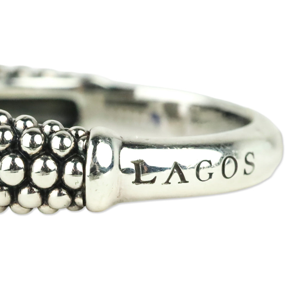 LAGOS Sterling Silver Blue Caviar Marine Ceramic & Small Diamond Circle Ring