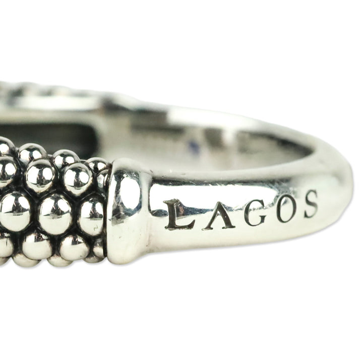 LAGOS Sterling Silver Blue Caviar Marine Ceramic & Small Diamond Circle Ring