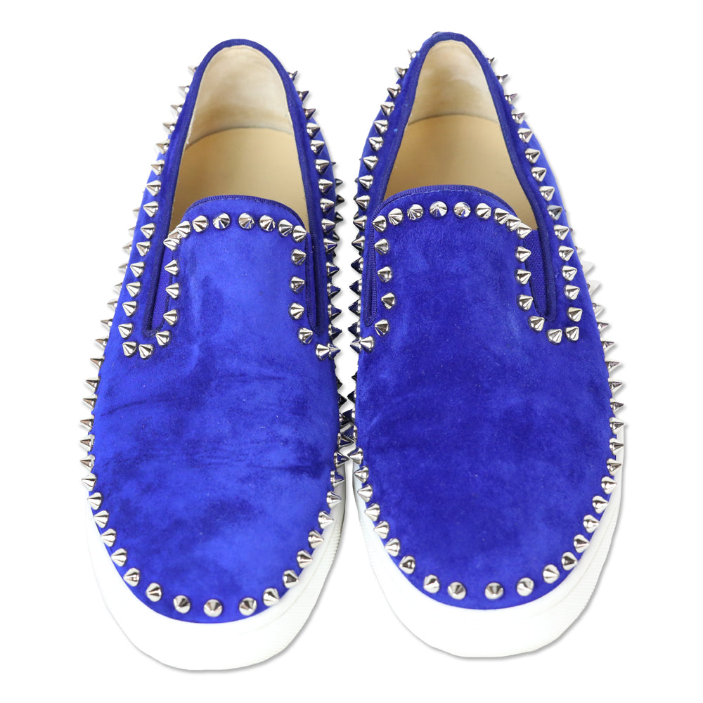 Christian Louboutin Blue Suede Pik Boat Slip On Sneaker