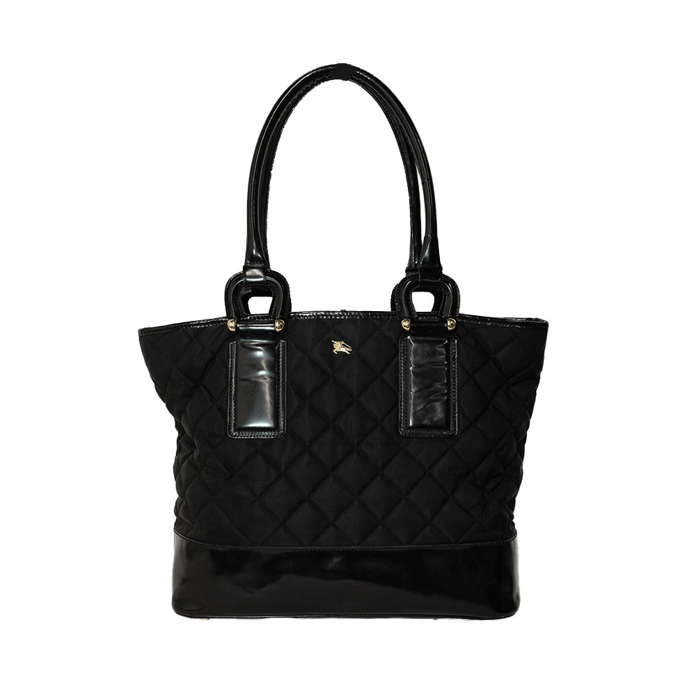 BURBERRY NYLON AND PATENT LEATHER QUILTED TOTE