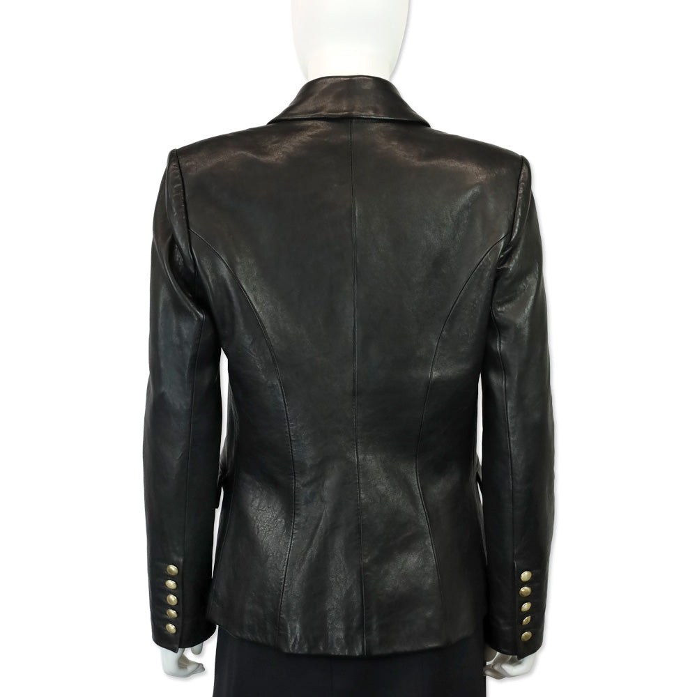 L'Agence Black Leather Double-Breasted Kenzie Blazer