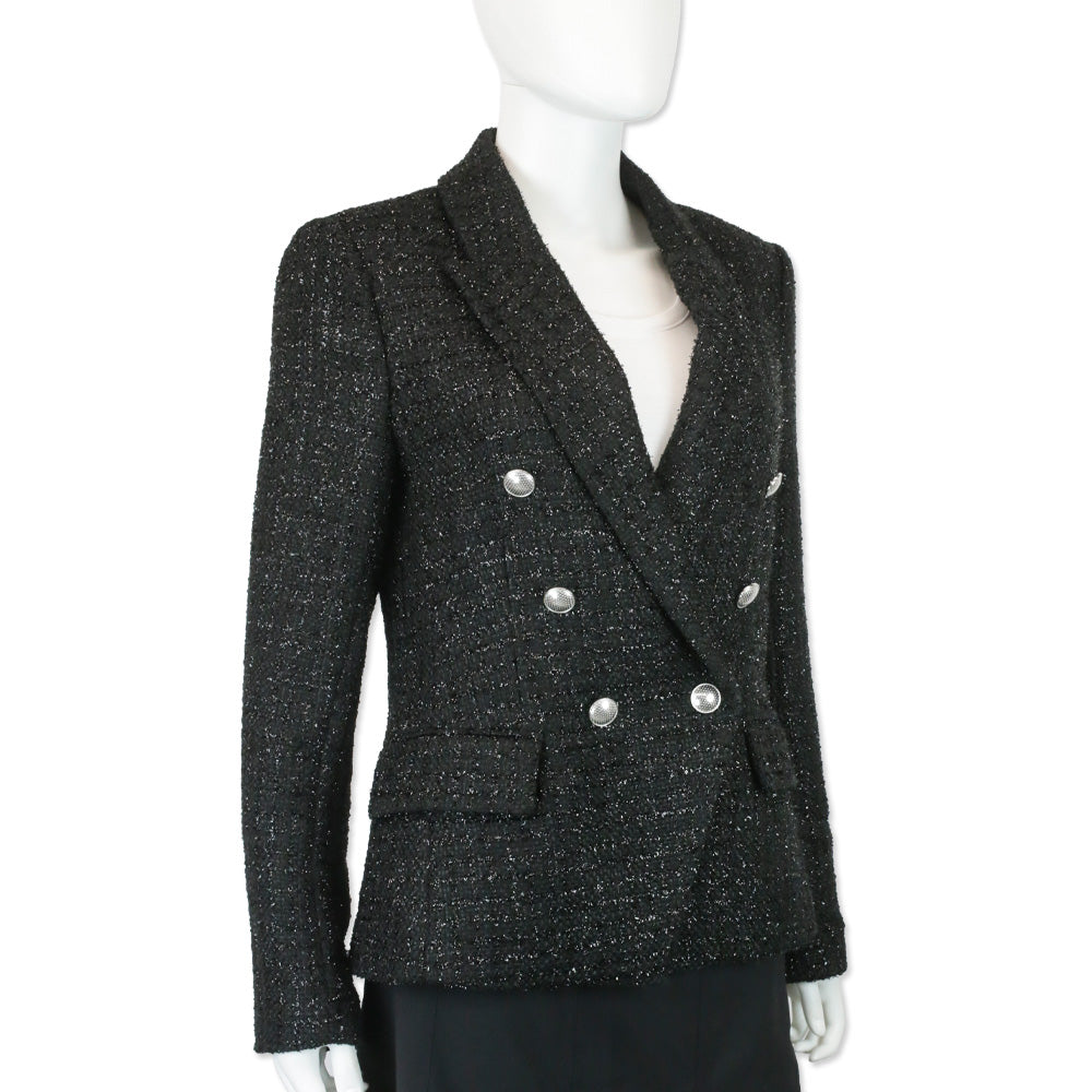 L' Agence Black Metallic Kenzie Tweed Double-Breasted Blazer