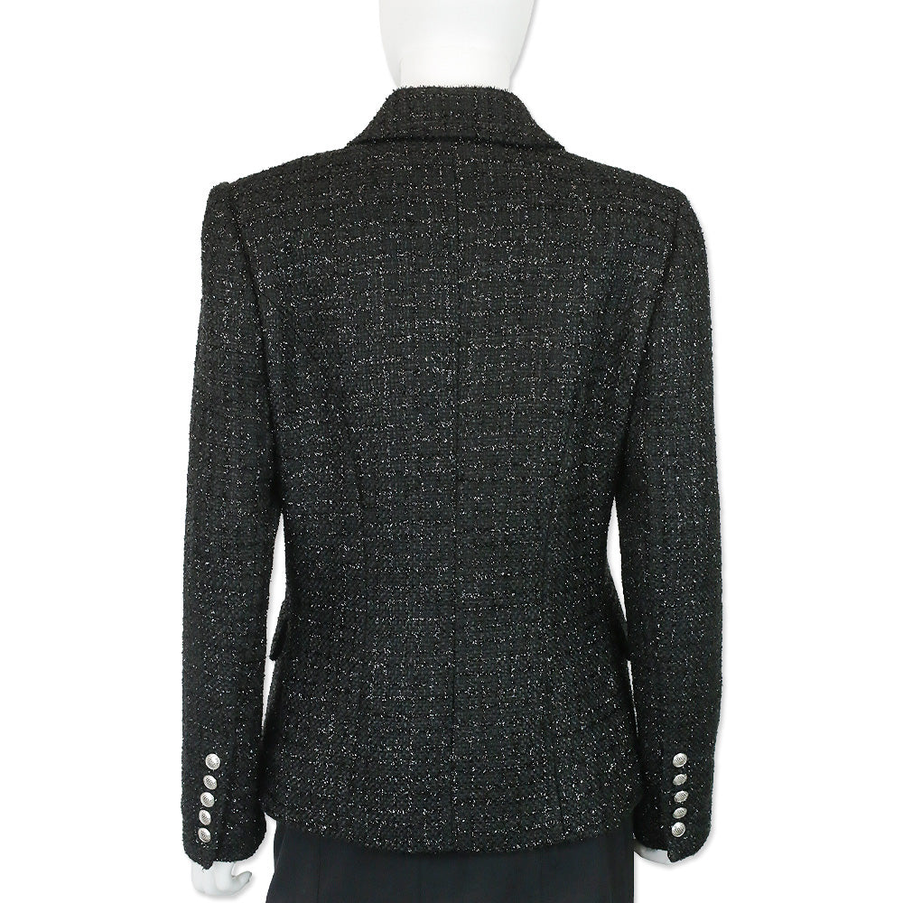 L' Agence Black Metallic Kenzie Tweed Double-Breasted Blazer