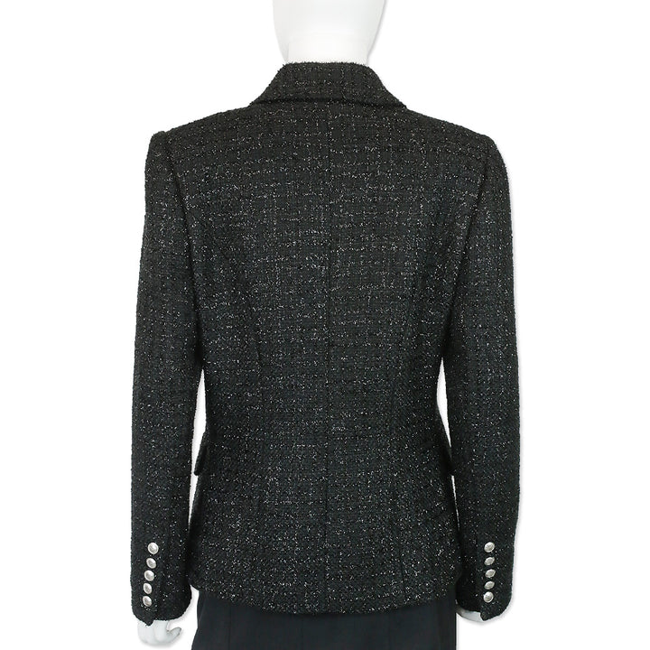 L' Agence Black Metallic Kenzie Tweed Double-Breasted Blazer