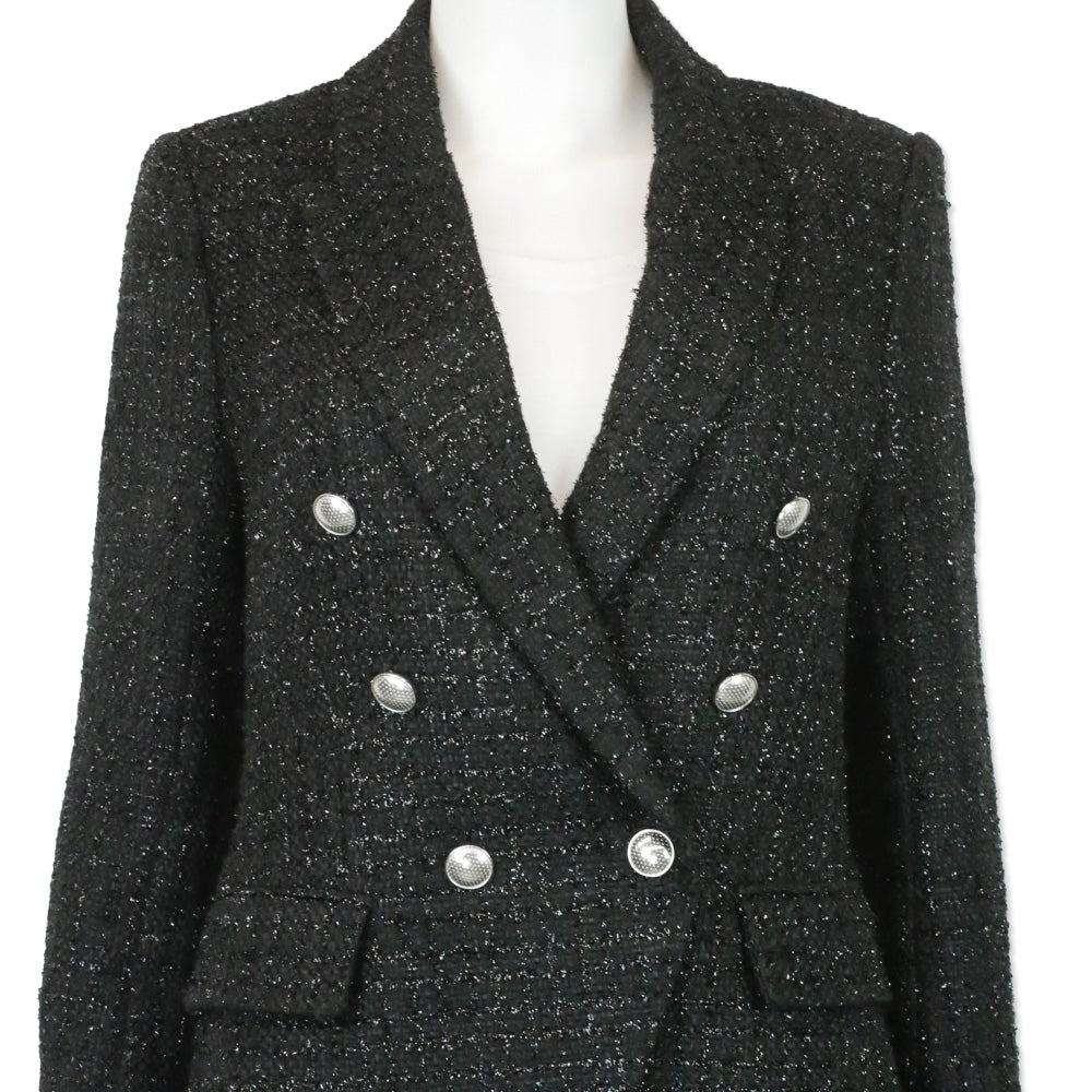 L' Agence Black Metallic Kenzie Tweed Double-Breasted Blazer