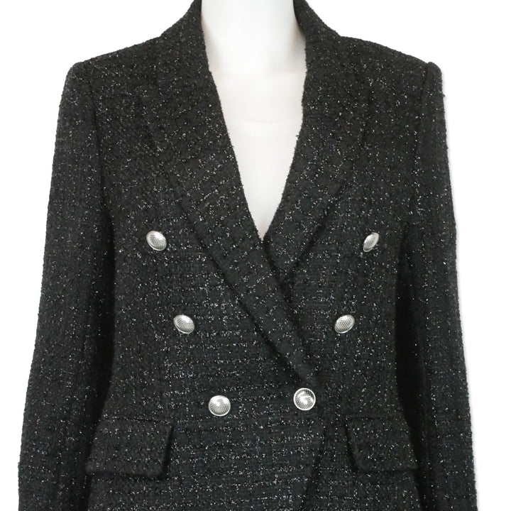 L' Agence Black Metallic Kenzie Tweed Double-Breasted Blazer