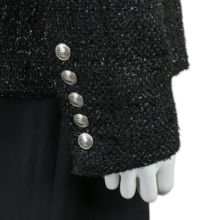 L' Agence Black Metallic Kenzie Tweed Double-Breasted Blazer