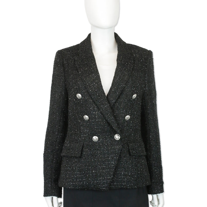 L' Agence Black Metallic Kenzie Tweed Double-Breasted Blazer