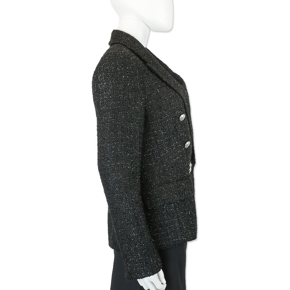 L' Agence Black Metallic Kenzie Tweed Double-Breasted Blazer