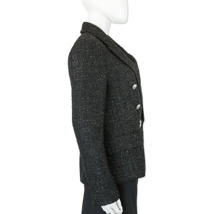L' Agence Black Metallic Kenzie Tweed Double-Breasted Blazer