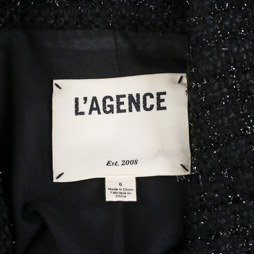 L' Agence Black Metallic Kenzie Tweed Double-Breasted Blazer