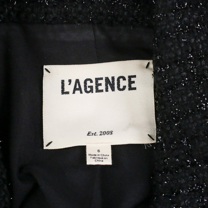 L' Agence Black Metallic Kenzie Tweed Double-Breasted Blazer