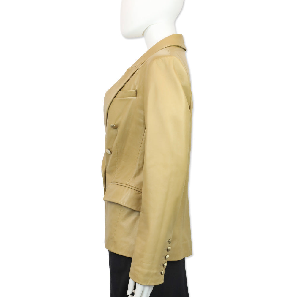 L'Agence Camel Leather Double-Breasted Kenzie Blazer